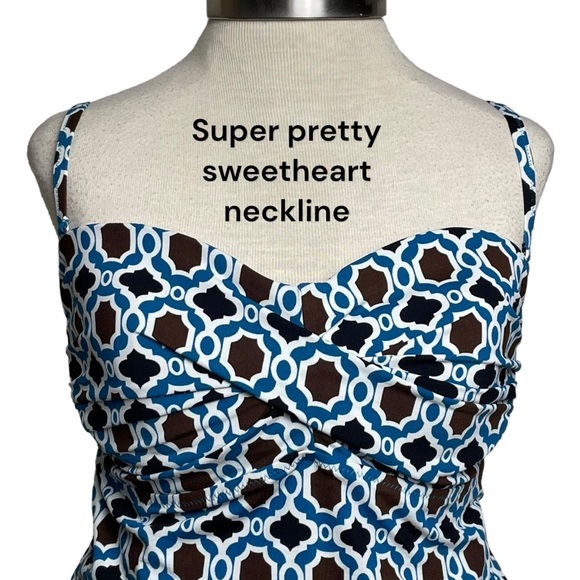 Lands End Tankini Swim Top Geometric Design Detachable Straps Underwire Bra 12 - Picture 4 of 14